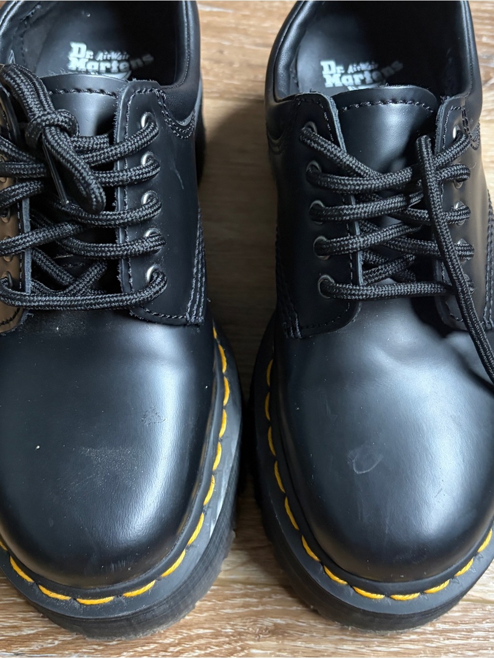 Dr. Martens Black Leather 3-Eye 8053 with Yellow Welt Stitching